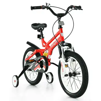 16 дюймов. Регулируемый детский велосипед для Фристайла с тренировочными колесами, оранжевый, красный и белый