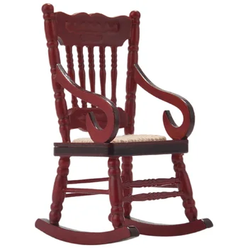 2 предмета игрушечной миниатюрной мебели 1:12, Деревянные кресла-качалки, игрушечные аксессуары для украшения кукольного домика, красный