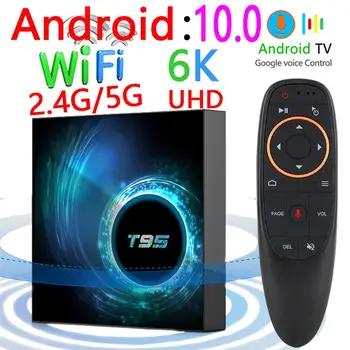 2022 Новейший T95 Smart Tv Box Android 10 6k 2.4g & 5g Wifi 128g 3D Voice16g 32gb 64gb 4k Четырехъядерная телеприставка Медиаплеер
