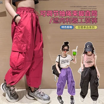 2023, брюки-карго для девочек в корейском стиле, летние длинные брюки для девочек хорошего качества, 4-13 т E891