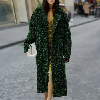 2023 Женские Элегантные пальто с длинными рукавами, Повседневное длинное женское пальто, Модное бархатное Вельветовое Осенне-зимнее пальто с отворотом, Толстая верхняя одежда, тренч
