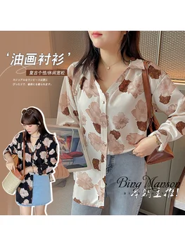 2023 Корейская версия женской шифоновой многослойной рубашки оверсайз, рубашка в стиле Chubby Mm Ink, топовый тренд в стиле ретро в гонконгском стиле