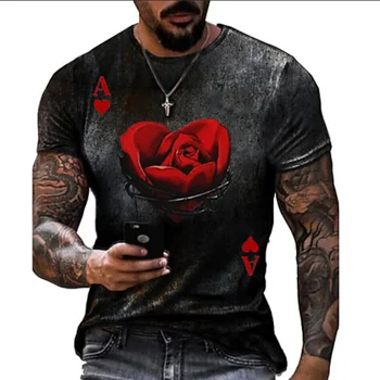 2023 Мужская футболка с круглым воротником и принтом черной розы с 3D-принтом, Летняя Черная футболка с коротким рукавом, Уличная мужская одежда оверсайз