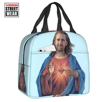 2023 Новые сумки для ланча Nicolas Cage Is Jesus с изоляцией для пикника на открытом воздухе, переносной холодильник, термобокс для Бенто, женские и детские мемы
