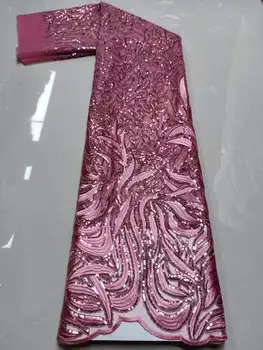 2023 Розовая Высококачественная Африканская кружевная ткань с 3D блестками, Французская сетчатая вышивка, Тюлевая кружевная ткань для Нигерийского свадебного платья