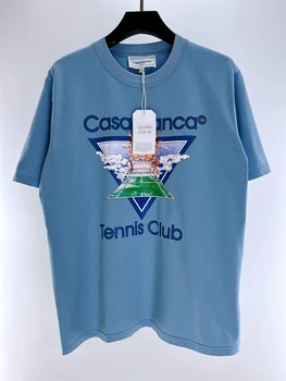 23SS Новый стиль 
 Негабаритная футболка Casablanca Tennis Club для мужчин и женщин, бело-синяя футболка с принтом солнца