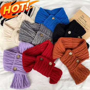 5 Цветов Зимний вязаный шарф с перекрестным соединением на пуговицах, глушитель для девочек, уличный ветрозащитный, защищающий от холода шейный платок, повязка на шею