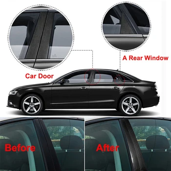 6шт оконных стоек автомобиля, дверных накладок, наклеек, внешних аксессуаров из углеродного волокна для Audi A6 C7/ 4G 2012 2013 2014-2018