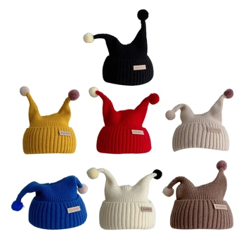 77HD Забавная детская шапочка-антенна унисекс, толстая и уютная вязаная шапочка-капор, осенне-зимняя однотонная шапочка-бини для малышей