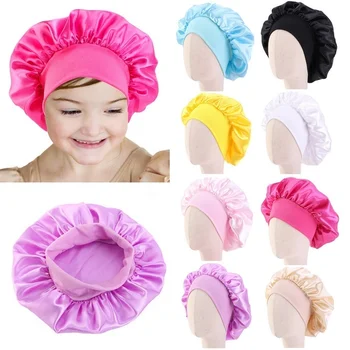 8 Цветов Для девочек и мальчиков, Шелковистая Атласная шапочка-капот, Шапочка-тюрбан с широкими резинками, шапочка для ночного сна