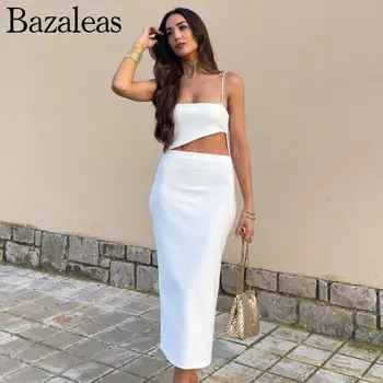 bazaleas store traf 2023 Белое Вечернее Клубное Сексуальное платье Элегантное Облегающее женское платье на бретельках официальное