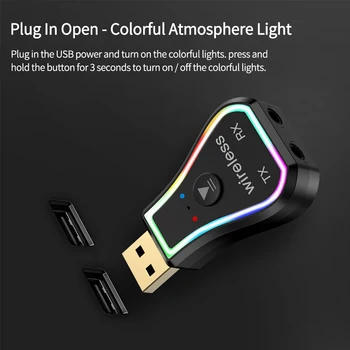 Bluetooth-совместимый адаптер, красочный атмосферный свет, автомобильный громкой связи, настольный ноутбук, USB Беспроводной приемник-передатчик для наушников