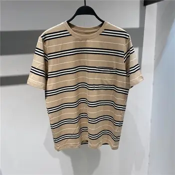 CINESSD Летняя новая модная Персонализированная мужская футболка с короткими рукавами 2023, круглый вырез, хлопковый свободный повседневный топ в винтажную полоску