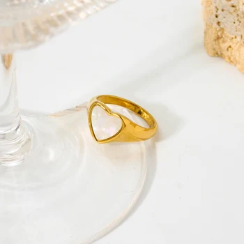 INS Модный 16-Каратный Позолоченный Перстень из нержавеющей стали с белой печаткой в виде сердца в виде ракушки для женщин, Водонепроницаемое кольцо на палец, Ювелирный подарок
