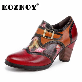 Koznoy 7 см Принт для шитья в этническом стиле Лето Осень Женский крючок большого размера Женская модная разноцветная нескользящая обувь из натуральной кожи в британском стиле