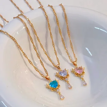 MODOMA 2023 Новое ожерелье-цепочка с Ангелом-хранителем для женщин Корейская мода Хрустальный кулон Минималистичный дизайн Ювелирные изделия золотого цвета