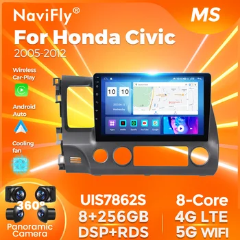 NaviFly Автомобильный Радио Мультимедийный Видеоплеер GPS Навигация Стерео Для Honda Civic 2005-2012 Беспроводной Carplay Android 12.0 DSP WIFI
