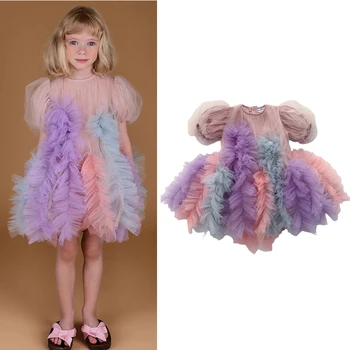 RAS 2023 Новые летние детские платья для девочек, Милое сетчатое кружевное платье-пачка, Цветное платье принцессы