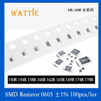 SMD резистор 0603 1% 150R 154R 158R 160R 162R 165R 169R 174R 178R 100 шт./лот микросхемные резисторы 1/10 Вт 1,6 мм*0,8 мм