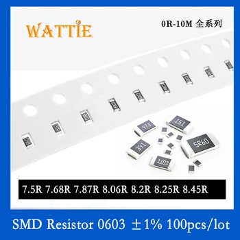 SMD резистор 0603 1% 7.5R 7.68R 7.87R 8.06R 8.2R 8.25R 8.45R 100 шт./лот микросхемные резисторы 1/10 Вт 1.6 мм * 0.8 мм