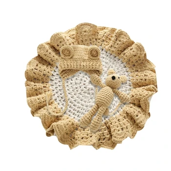 Аксессуары для детской фотосессии, Вязаное крючком одеяло ручной работы с шапкой Медведя, игрушка-Кролик
