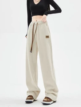 Бежевые вельветовые брюки в винтажном корейском стиле, спортивные штаны для бега трусцой, Harajuku, Черные широкие спортивные брюки для бега трусцой.