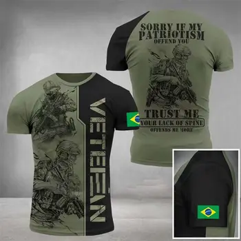 Бразильская мужская футболка с короткими рукавами, рисунок с 3D-печатью флага Бразилии, Летняя дышащая повседневная мужская футболка большого размера, топ