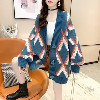 Весна 2023 Новый Корейский свободный вязаный кардиган Женский осенний свитер Куртка Повседневный стиль Мода Оптом