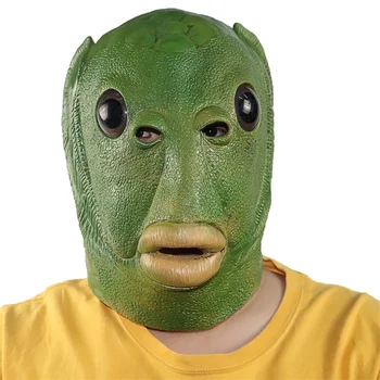 Взрослые Забавные Уродливые Зеленые Рыбьи маски из латекса для косплея на Хэллоуин, головные уборы инопланетян, товары для вечеринки в стиле хоррор-пародии