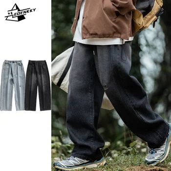 Винтажные джинсы, мужские потертые джинсовые брюки, вышитые буквами в стиле хип-хоп, повседневная мешковатая уличная одежда Унисекс