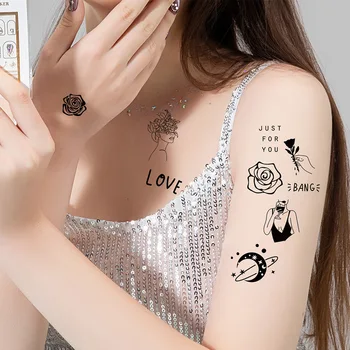Водонепроницаемые Маленькие наклейки-татуировки с рисунками Любви Цветами и Луной Модный узор DIY Наклейки