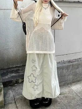 Выдолбленный Трикотаж Y2k Эстетичный Тонкий Свитер Harajuku Уличная Одежда В стиле Панк Ropa De Mujer Сказочный Гранж Прозрачные Топы Джемпер