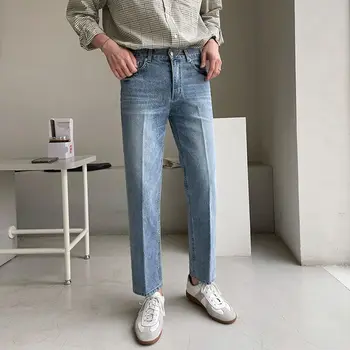 Высококачественные брендовые летние мужские джинсы из эластичного хлопка длиной до щиколотки, тонкие джинсовые брюки уличного дизайна, Корейские повседневные брюки H23