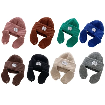 Вязаная шапка-ушанка, однотонная зимняя шапочка, удобная одежда для мальчиков и девочек