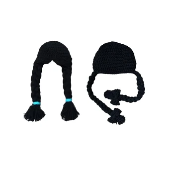 Вязаная шапочка ручной работы для маленьких девочек, детские парики, шапочка с двойными косами, вязаная крючком шапка 69HE