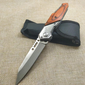 Дамасский складной нож Лезвие 7CR17MOV Деревянная ручка Острые походные ножи для выживания Тактический охотничий походный карманный нож EDC Tools