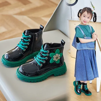Девочки 2023 Новые цветные полусапожки Детская осенне-зеленая обувь Fanshion Детские полусапожки на молнии сбоку Зимние лодочки карамельного цвета 322