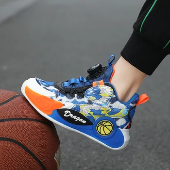 Детская баскетбольная обувь для мальчиков, кожаная дышащая противоскользящая подошва, спортивная обувь для тенниса на плоской подошве, Обувь для бега для больших мальчиков, Размер 29-39