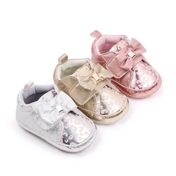 Детская обувь Для новорожденных девочек, блестящие кроссовки, обувь принцессы с бантом, Однотонная обувь для малышей, Нескользящие повседневные ходунки