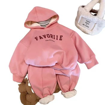 Детская одежда 2023 года, Новое Пальто с капюшоном для девочек, Утепленный Флисом Детский Зимний Теплый комплект