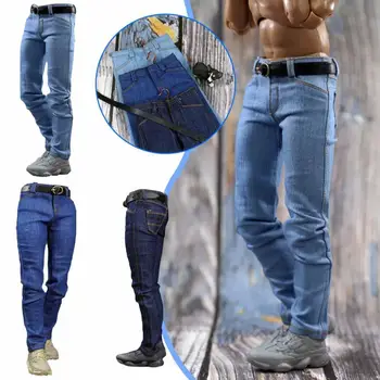 Джинсы в масштабе 1/6, брюки в масштабе 12 дюймов, кукольные брюки, мужская кукольная одежда, Трендовая фигура солдата, Мужские Узкие джинсы, модель игрушечной одежды ACN001