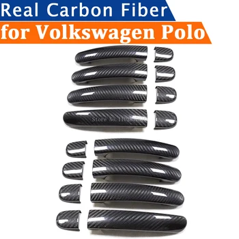 Для Volkswagen Polo 2004-2016 Автомобильные аксессуары, дверная ручка из настоящего углеродного волокна, наклейка на раму, внешняя отделка кузова