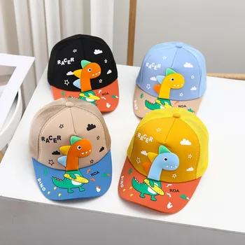 Для мальчика, Цветная вельветовая кепка с козырьком, бейсбольная кепка с объемным динозавром, регулируемая кепка