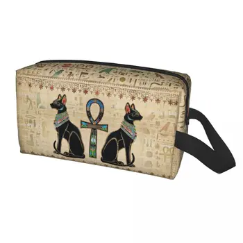 Дорожная косметичка с изображением египетских кошек и креста Анк для Древнего Египта, органайзер для туалетных принадлежностей и макияжа, дамский набор для хранения косметики Dopp Kit