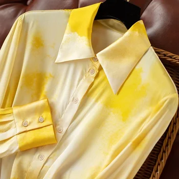 Желтая рубашка Блузки Женские Повседневные с темпераментным принтом на пуговицах с длинным рукавом Женские Модные топы Корейская одежда Винтажные рубашки