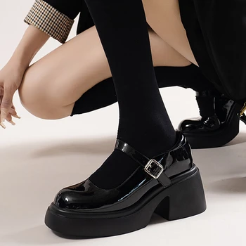 Женская дизайнерская обувь Marie Jane на массивном каблуке, туфли-лодочки из искусственной кожи, кроссовки 2023, Весенне-осенние модные вечерние ботинки с круглым носком