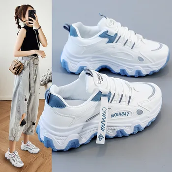 Женская обувь Универсальная Корейская спортивная обувь Весенние Студенческие Маленькие Белые туфли для бега на платформе 2023 Модные кроссовки Tenis Feminino