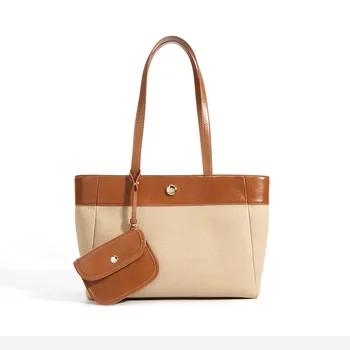 Женская сумка из воловьей кожи верхнего слоя 2023 года, новый контрастный цвет, сумка-тоут большой емкости, женская сумка подмышками, Универсальная модная сумка