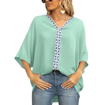 Женские топы, шифоновая блузка в стиле сплайсинга, летние модные свободные футболки с коротким рукавом 