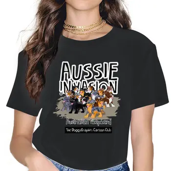 Женские футболки Aussie Invasion, хлопковая одежда Aussie Shepherd, потрясающая футболка с круглым вырезом и коротким рукавом, Футболки нового поступления